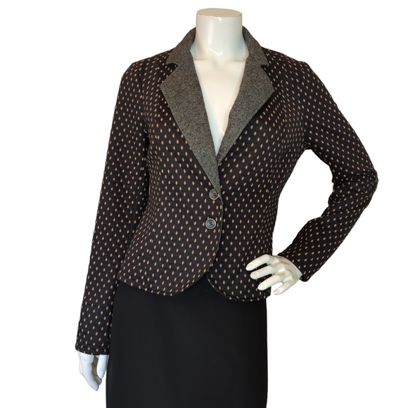 Free People Black Tan Quilted Polka Dot Knit Blazer Jacket - Picture 5 of 15